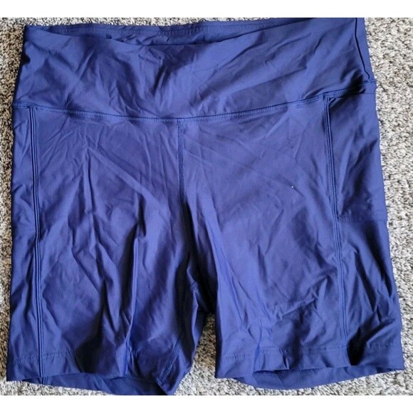 LANDS' END High Waist Biker Swim Shorts Navy 18 (XL) Women's Solid Pockets S76 - Picture 1 of 8